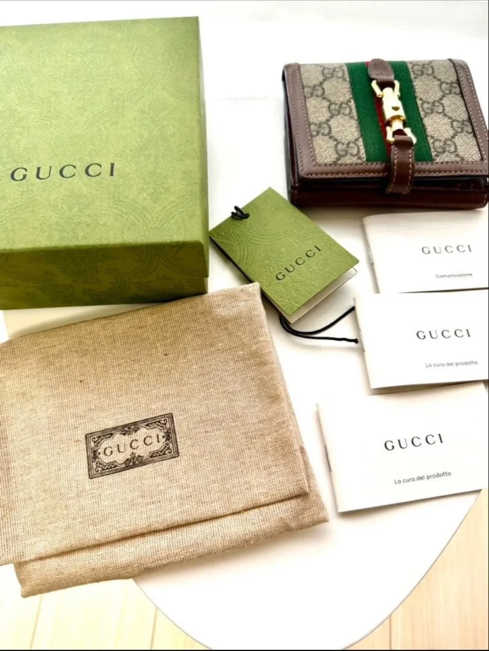 Gucci Brown GG Canvas Wallet with Green & Red Stripe